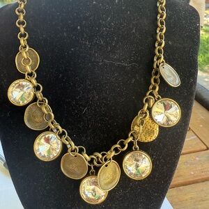 Brass‎ Tone and Crystal Pendant Necklace